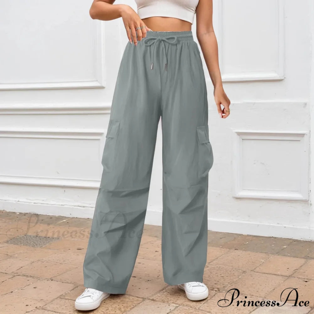 Informal Monochromatic Wide Leg Trousers Grey / S pants-241228