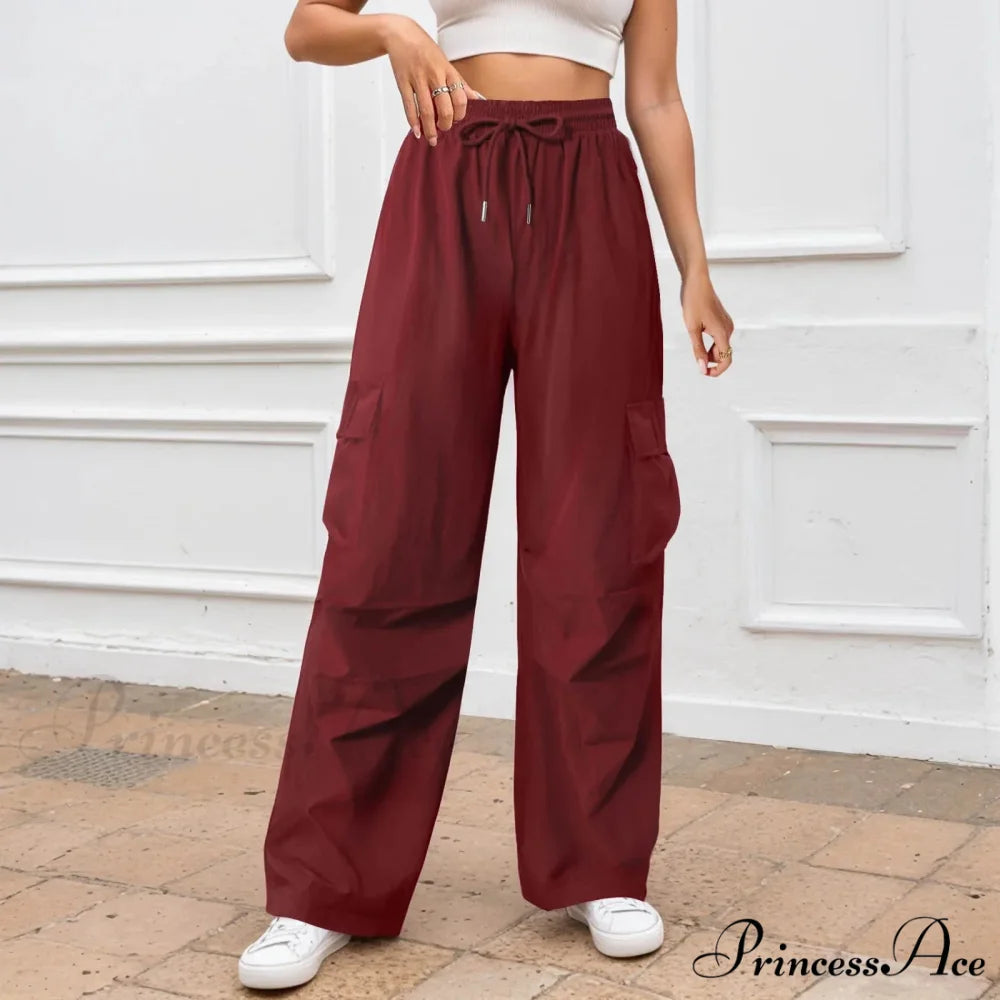 Informal Monochromatic Wide Leg Trousers Red / S pants-241228