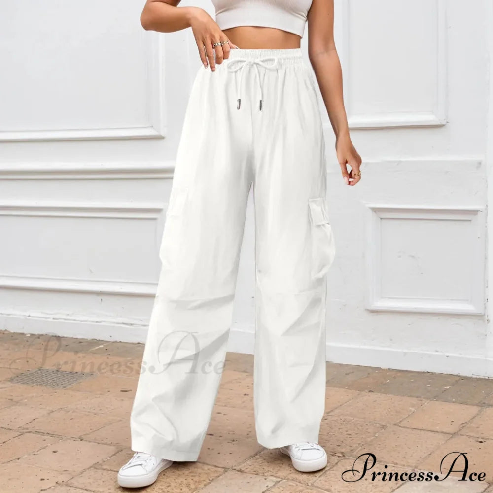 Informal Monochromatic Wide Leg Trousers White / S pants-241228