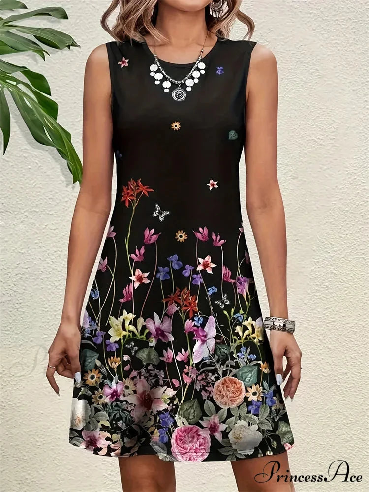 Informal Retro Bohemian Flower Pattern Summer Bodycon Flower Dress color5 / S oldfloraldress-250126