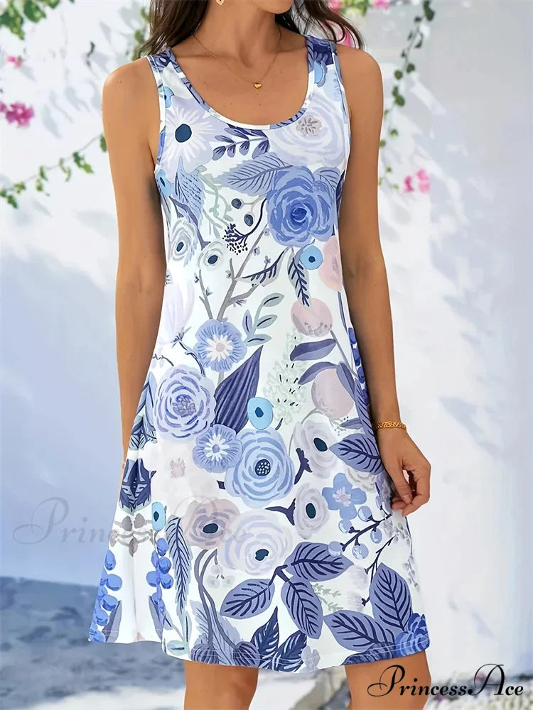 Informal Retro Bohemian Flower Pattern Summer Bodycon Flower Dress color8 / S oldfloraldress-250126