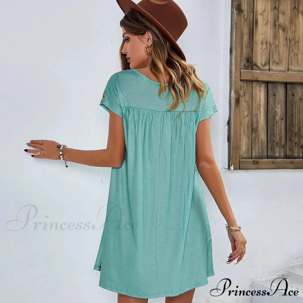 Informal round-neck Cotton Bohemian Dress bohodress-250126