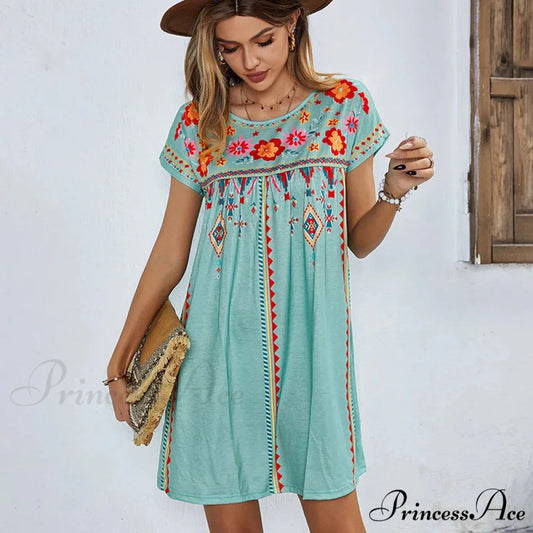 Informal round-neck Cotton Bohemian Dress bohodress-250126