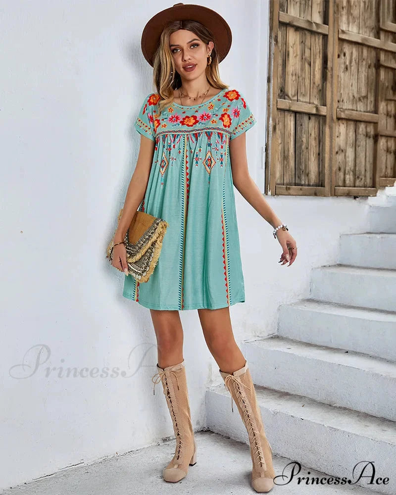 Informal round-neck Cotton Bohemian Dress bohodress-250126