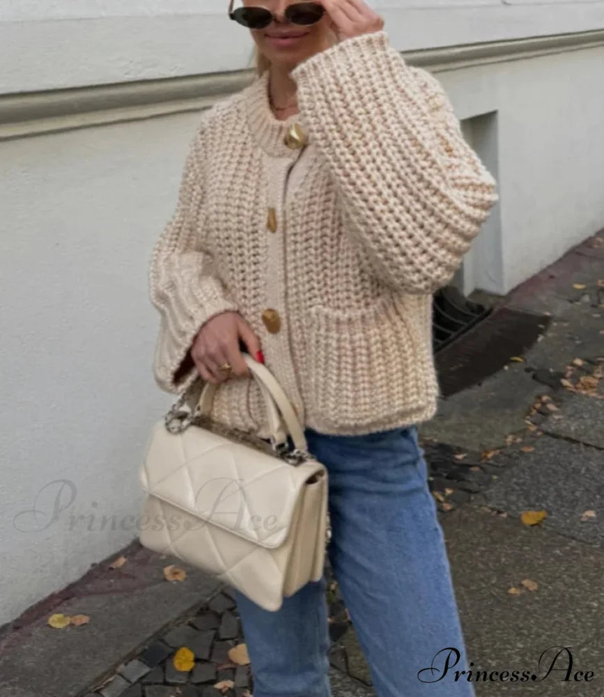 Informal Round Neck Lengthy Sleeve Pocket Cardigan cardiagn-250126