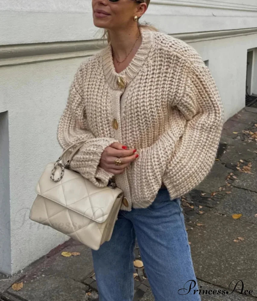 Informal Round Neck Lengthy Sleeve Pocket Cardigan cardiagn-250126