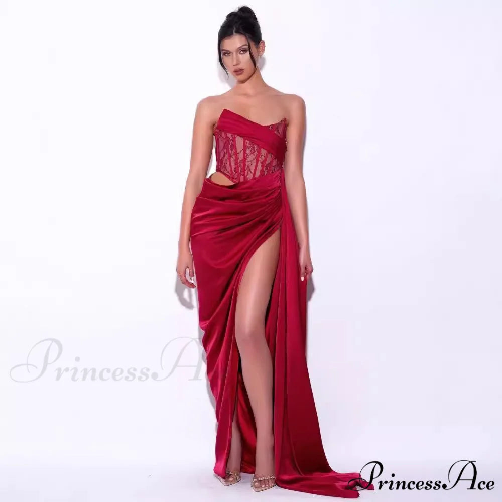 Informal Seductive Ebony Strapless Bandage Prom Gown promdress-250223