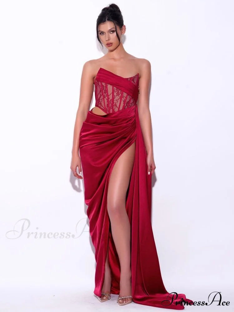 Informal Seductive Ebony Strapless Bandage Prom Gown red / XS promdress-250223