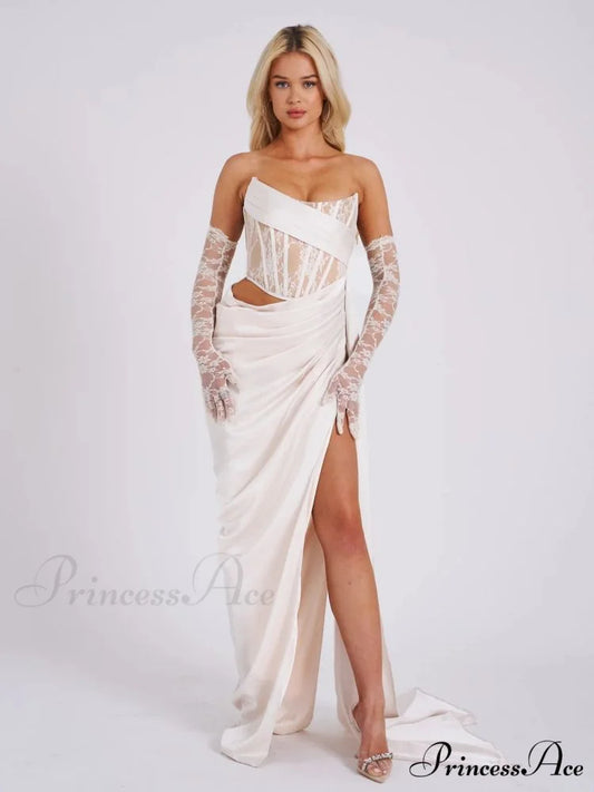 Informal Seductive Ebony Strapless Bandage Prom Gown white / XS promdress-250223
