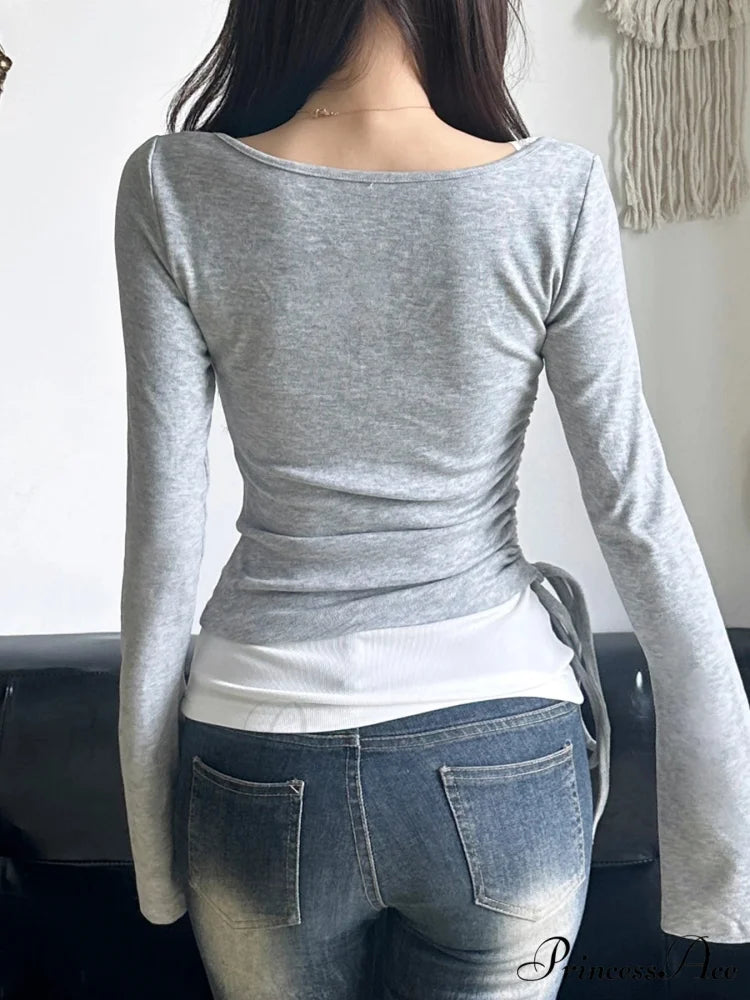 Informal Slim Wrap Sweet Square Neckline Knit Top knittop-250126