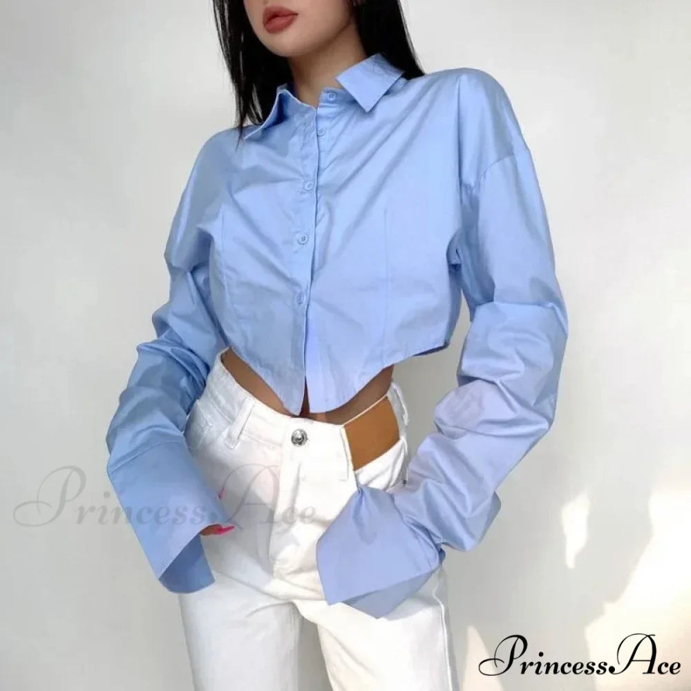 Informal Solitary Buttoned Fold Over Collar Short Sleeve Top blouse-250126