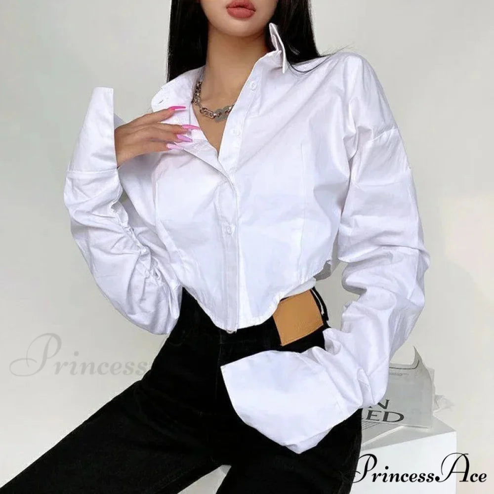 Informal Solitary Buttoned Fold Over Collar Short Sleeve Top blouse-250126