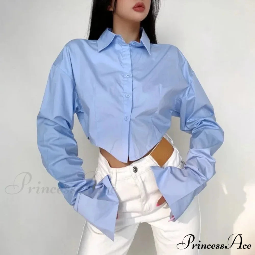 Informal Solitary Buttoned Fold Over Collar Short Sleeve Top blouse-250126