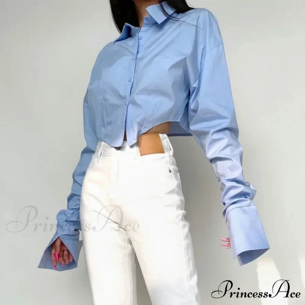 Informal Solitary Buttoned Fold Over Collar Short Sleeve Top blouse-250126