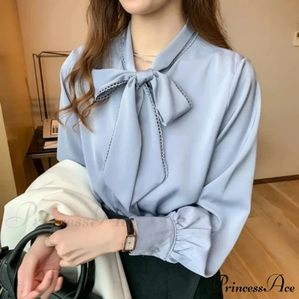 Informal Sophisticated Silk Chiffon Navy Top Blue / S blouse-250126