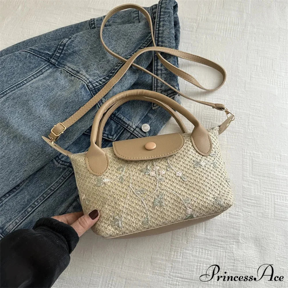 Informal Straw Crossbody Bag Journey Beach Purse Khaki / 20.5x13.5x10cm handbag-250126