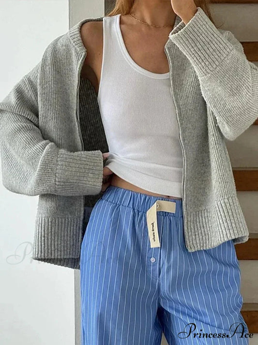Informal Strong Narrow Zipper Cardigan cardigans-241228