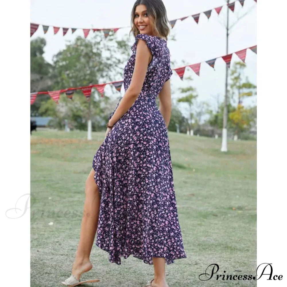 Informal Tailored Flower Pattern Dress oldfloraldress-250126