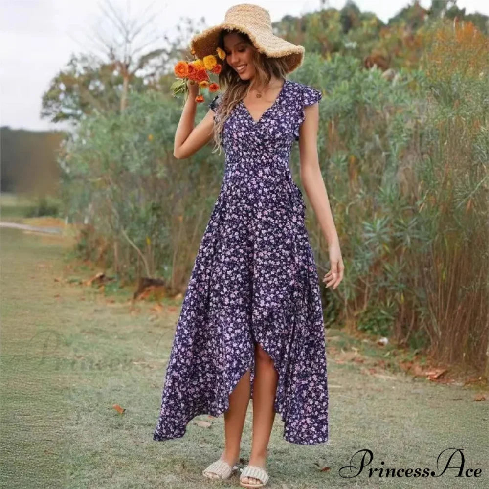 Informal Tailored Flower Pattern Dress oldfloraldress-250126