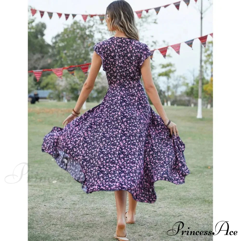 Informal Tailored Flower Pattern Dress oldfloraldress-250126