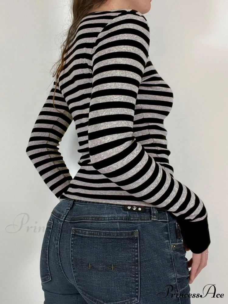 Informal Thin Banded Fall Spring Fundamental O-Neck Knit Top Black / S knittop-250126