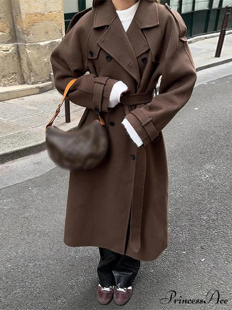 Informal Turn-Away Collar Dual-Buttoned Overcoat overcoats-241228