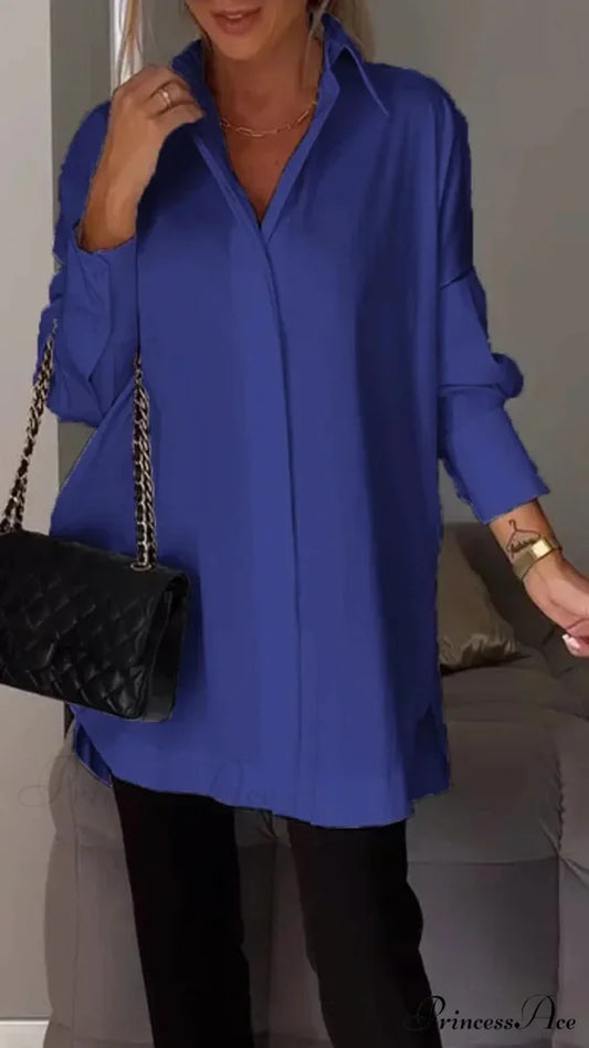 Informal Unpredictable Pullover Extended Sleeve Blouse Blue / S blouse-250126
