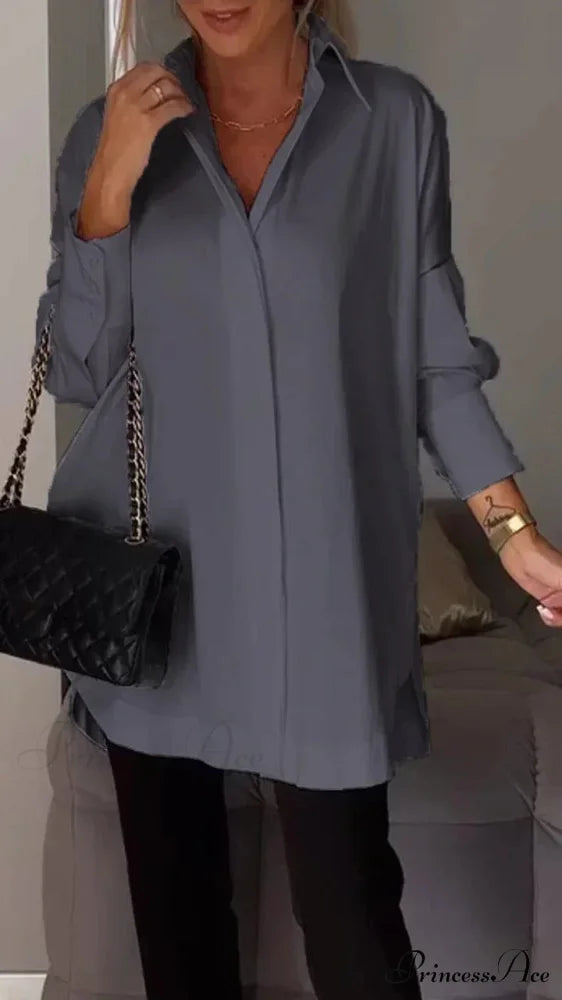 Informal Unpredictable Pullover Extended Sleeve Blouse GRAY / S blouse-250126