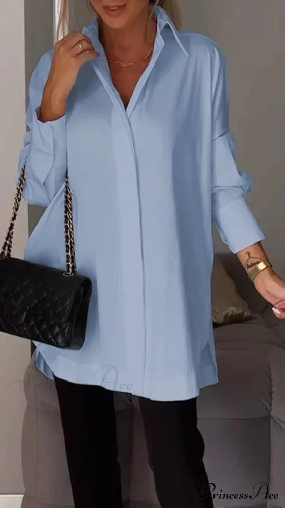 Informal Unpredictable Pullover Extended Sleeve Blouse Light Blue / S blouse-250126