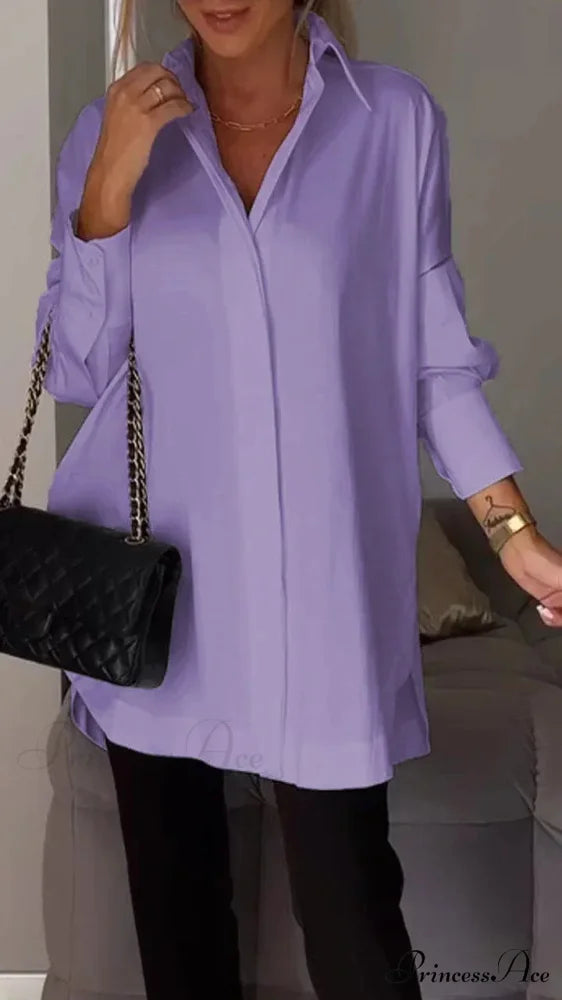 Informal Unpredictable Pullover Extended Sleeve Blouse PURPLE / S blouse-250126