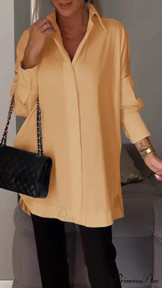 Informal Unpredictable Pullover Extended Sleeve Blouse Yellow / S blouse-250126