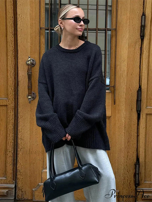 Informal Vintage Extended Sleeve Jumper Black / S swraters-241228