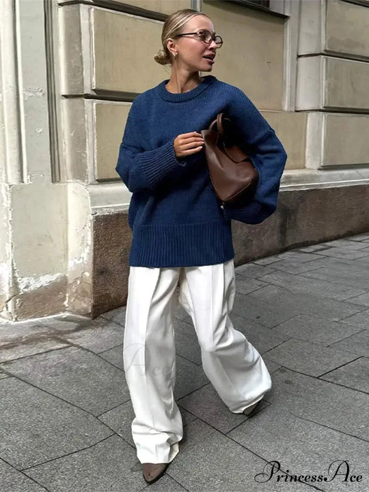 Informal Vintage Extended Sleeve Jumper Blue / S swraters-241228