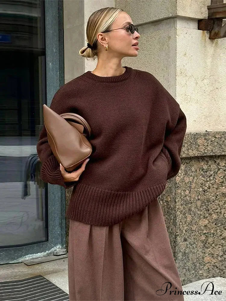 Informal Vintage Extended Sleeve Jumper Brown / S swraters-241228