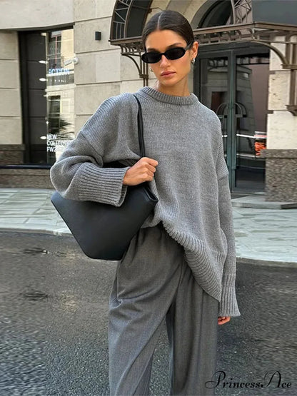 Informal Vintage Extended Sleeve Jumper Grey / S swraters-241228