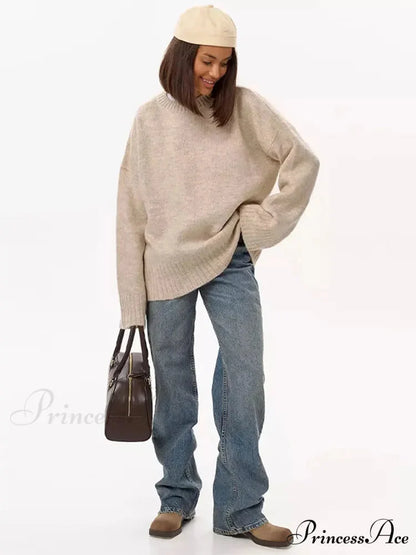 Informal Vintage Extended Sleeve Jumper Khaki / S swraters-241228