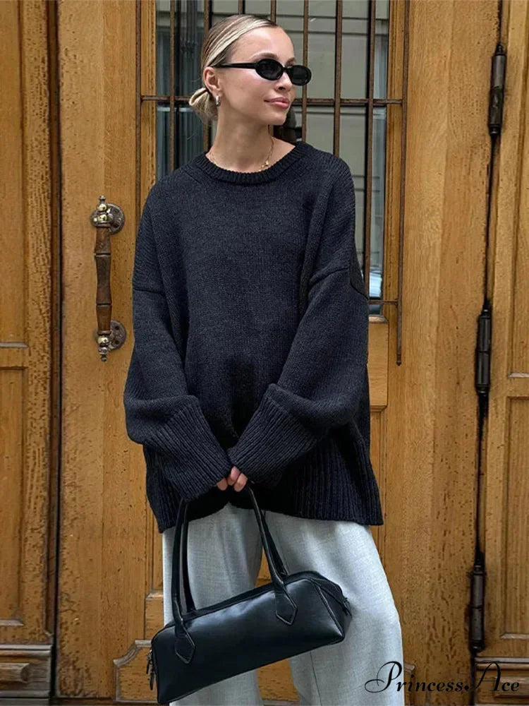 Informal Vintage Extended Sleeve Jumper swraters-241228