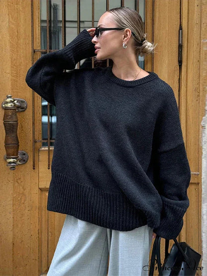 Informal Vintage Extended Sleeve Jumper swraters-241228