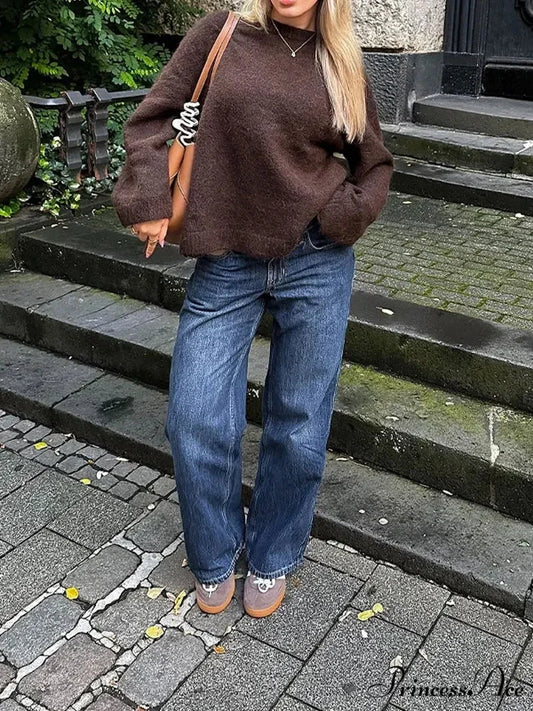 Informal Vintage Extended Sleeve Pullover swraters-241228