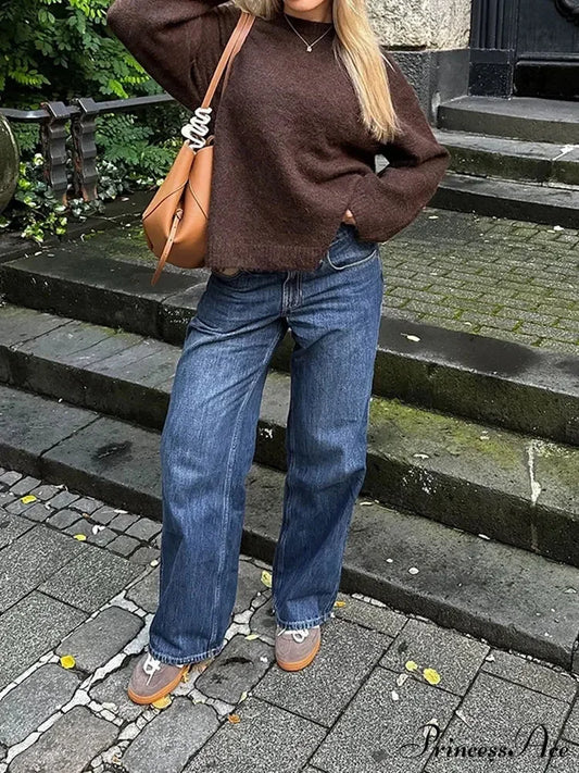 Informal Vintage Extended Sleeve Pullover swraters-241228