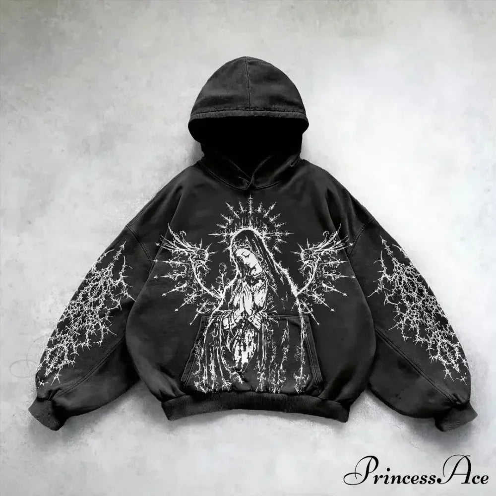Informal Vintage Gothic Printing Hoodie black 1 / M hoodies-241228