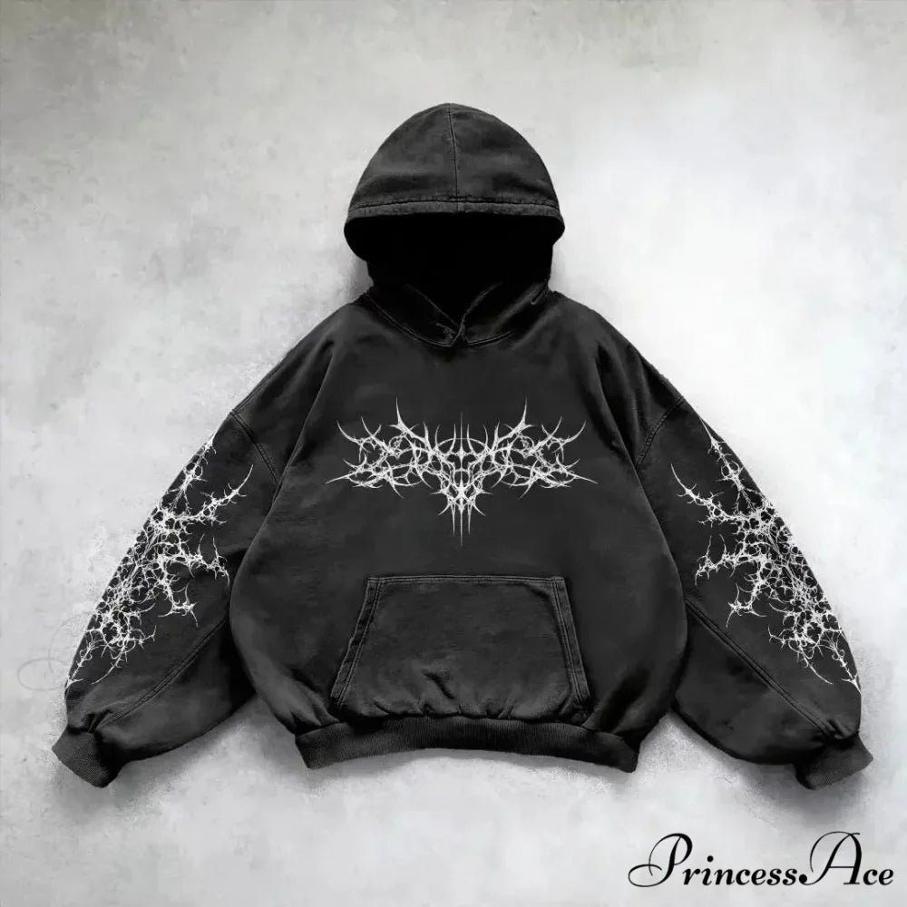 Informal Vintage Gothic Printing Hoodie black 10 / M hoodies-241228