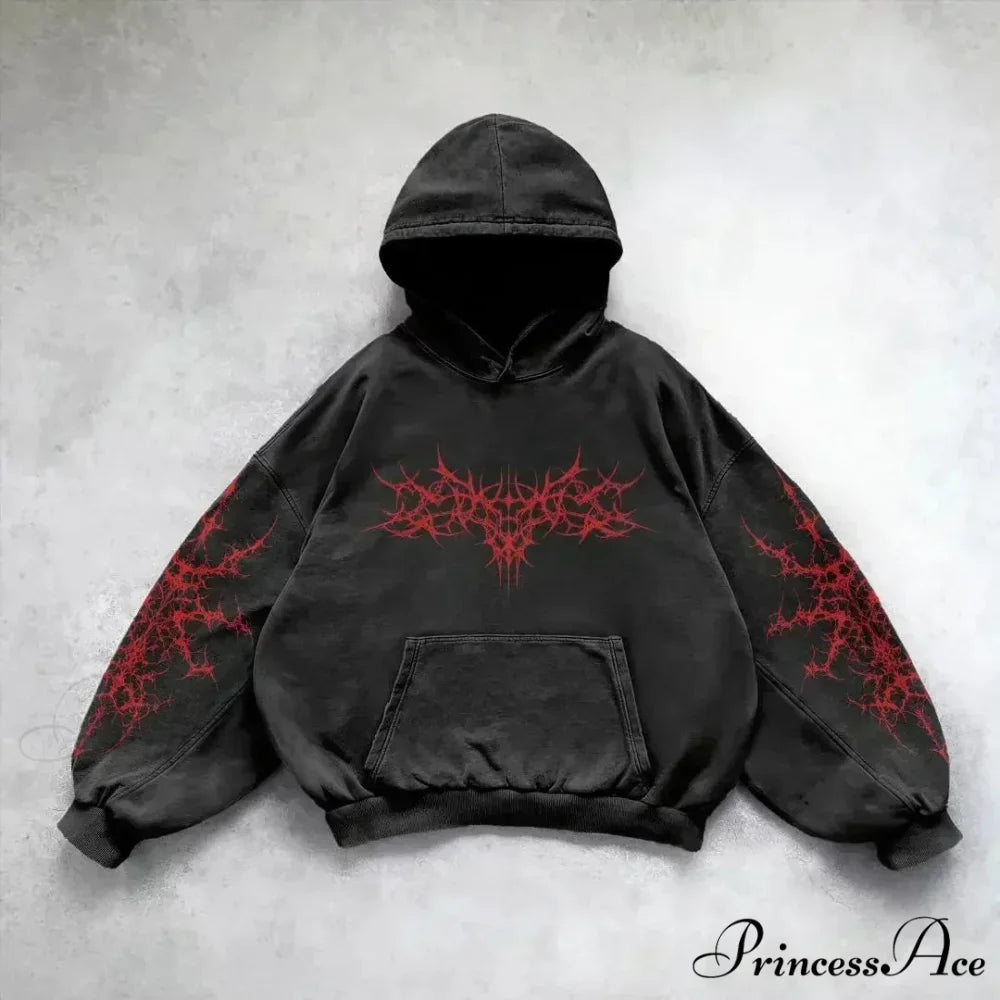 Informal Vintage Gothic Printing Hoodie black 11 / M hoodies-241228