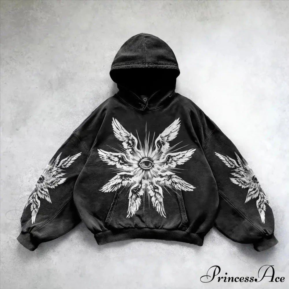 Informal Vintage Gothic Printing Hoodie black 14 / M hoodies-241228
