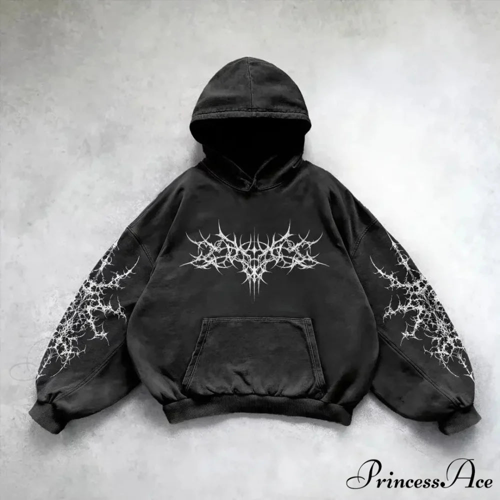 Informal Vintage Gothic Printing Hoodie black 15 / M hoodies-241228