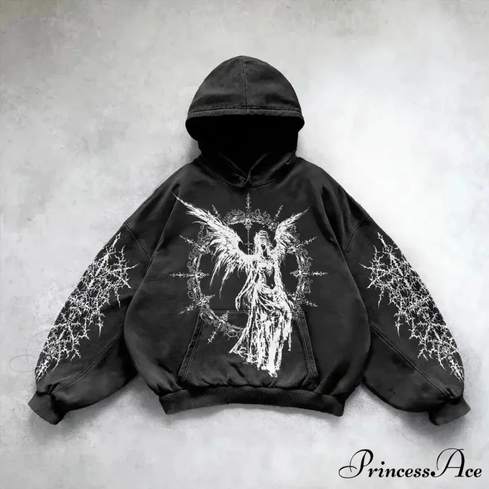 Informal Vintage Gothic Printing Hoodie black 2 / M hoodies-241228