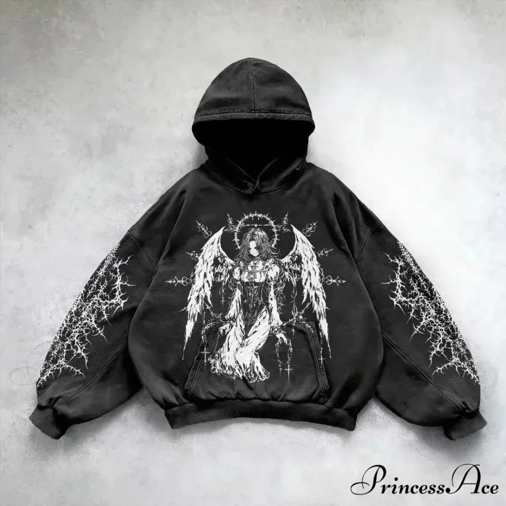Informal Vintage Gothic Printing Hoodie black 3 / M hoodies-241228