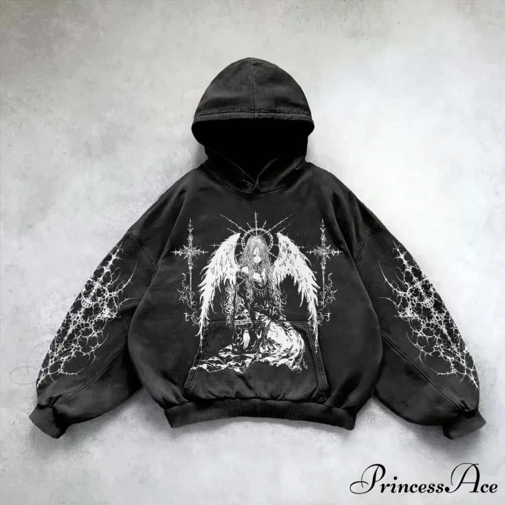 Informal Vintage Gothic Printing Hoodie black 4 / M hoodies-241228