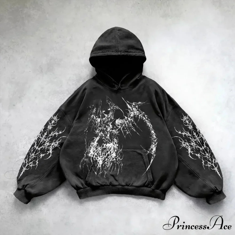 Informal Vintage Gothic Printing Hoodie black 5 / M hoodies-241228