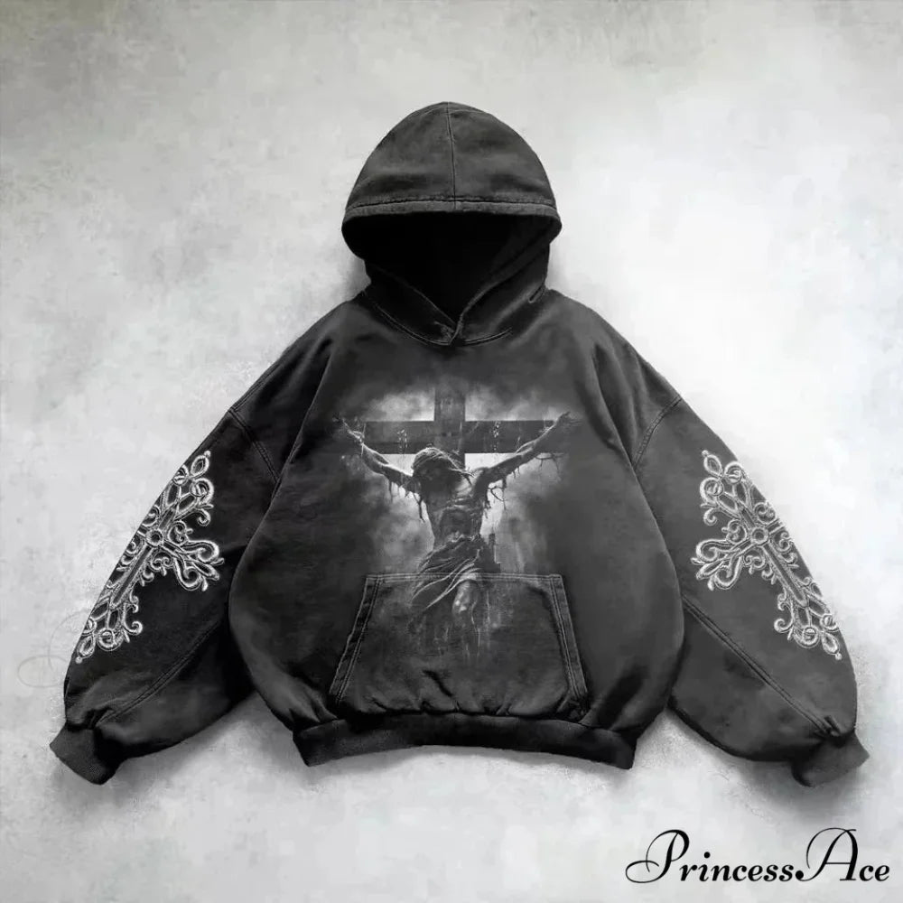 Informal Vintage Gothic Printing Hoodie black 6 / M hoodies-241228